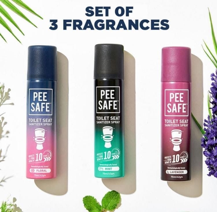 kfK6kUdyLCJ1CQZSezYHWzPD0HyihQG00uckoBCV.jpg PeeSafe Toilet Seat Sanitizer Spray (Offer), disinfects from 99.9% of germs in 10 seconds after spray, airport and travel friendly aerosol spray - 75ml (3 bottles) - Image 1